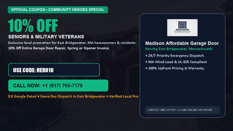 Madison Affordable Garage Door 10% OFF Seniors & Military Veterans in East Bridgewater, MA